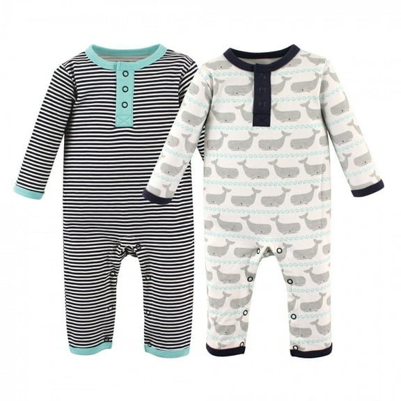 Hudson Baby Infant Boy Cotton Coveralls 2pk, Whale, 18-24 Months