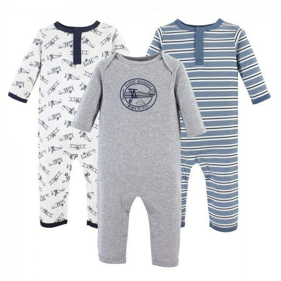 Hudson Baby Infant Boy Cotton Coveralls 3pk, Aviation, 12-18 Months