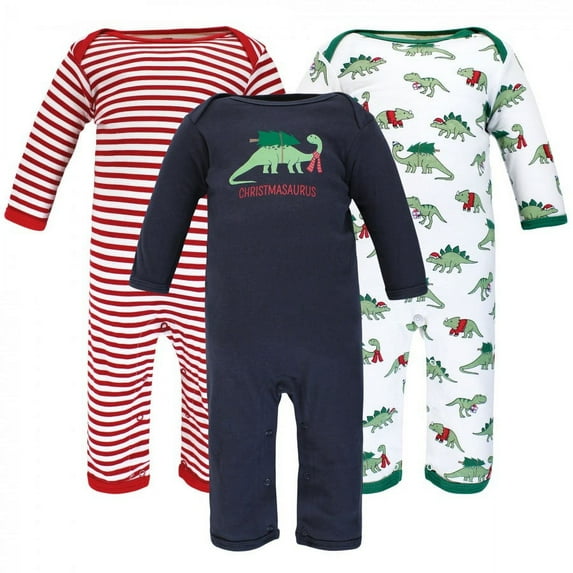 Hudson Baby Infant Boy Cotton Coveralls, Christmasaurus, 3-6 Months