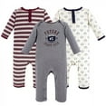 thumbnail image 1 of Hudson Baby Infant Boy Cotton Coveralls, Football Theme, 18-24 Months, Football Print, 3-Pack, 1 of 1