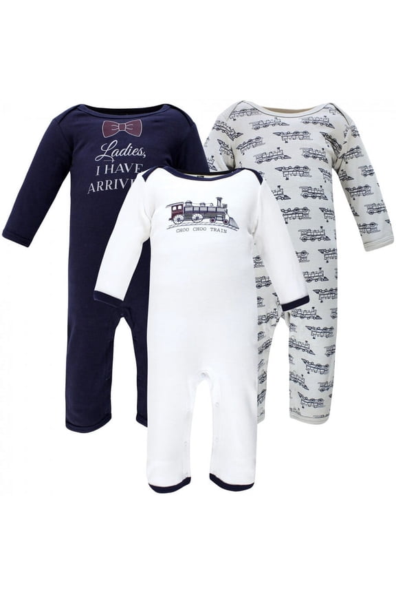 Infant Boy Cotton Coveralls, Train, 0-3 Months