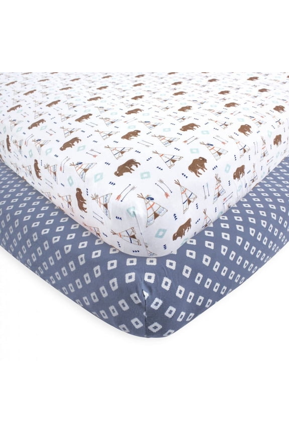 Infant Boy Cotton Fitted Crib Sheet, Buffalo, One Size