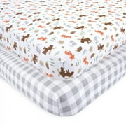 Hudson Baby Infant Boy Cotton Fitted Crib Sheet, Woodland, One Size