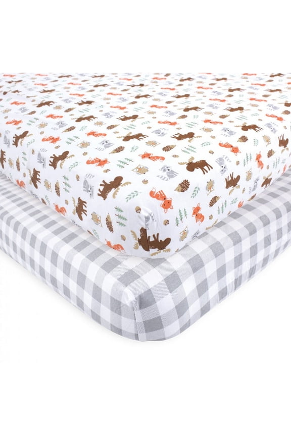 Infant Boy Cotton Fitted Crib Sheet, Woodland, One Size