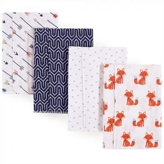 Hudson Baby Infant Boy Cotton Flannel Burp Cloths 4pk, Foxes, One Size