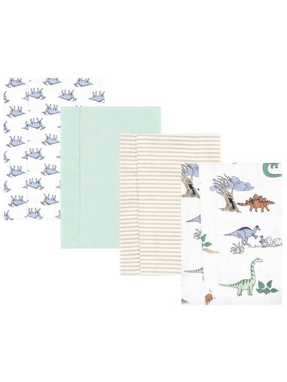 Unisex Baby Cotton Poly Flannel Burp Cloths, Boy Dino World 4-Pack, One Size