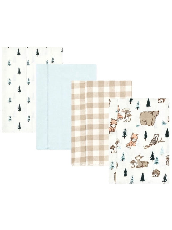 Unisex Baby Cotton Poly Flannel Burp Cloths, Boy Woodland Pals 4-Pack, One Size