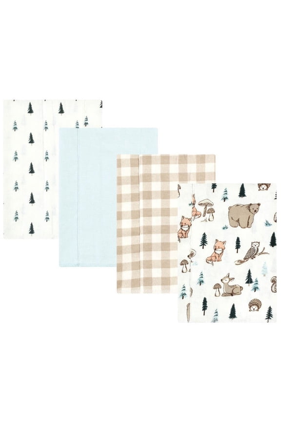 Infant Boy Cotton Flannel Burp Cloths, Boy Woodland Pals 4-Pack, One Size