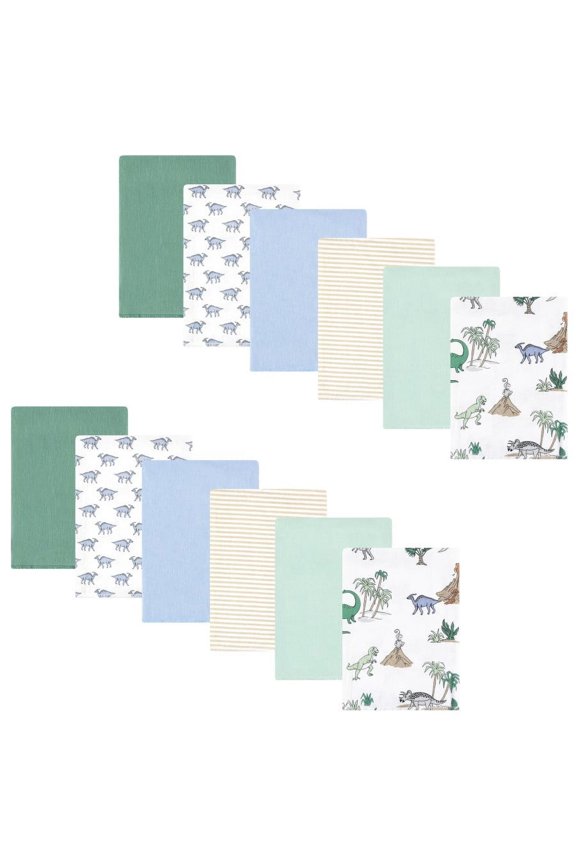 Infant Boy Cotton Flannel Burp Cloths Bundle, Boy Dino World, One Size