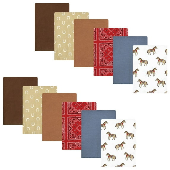 Hudson Baby Infant Boy Cotton Flannel Burp Cloths Bundle, Cowboy, One Size