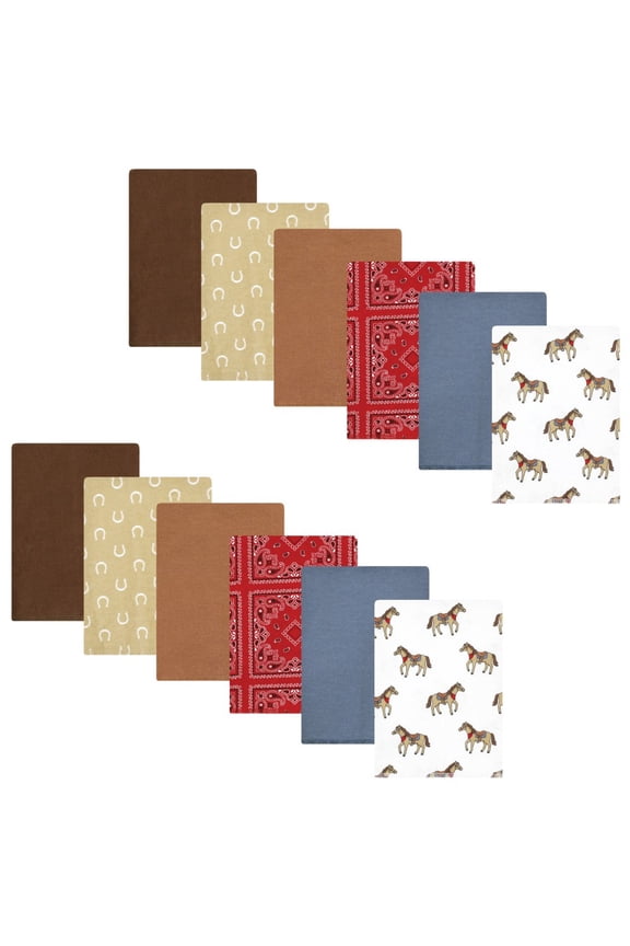 Infant Boy Cotton Flannel Burp Cloths Bundle, Cowboy, One Size