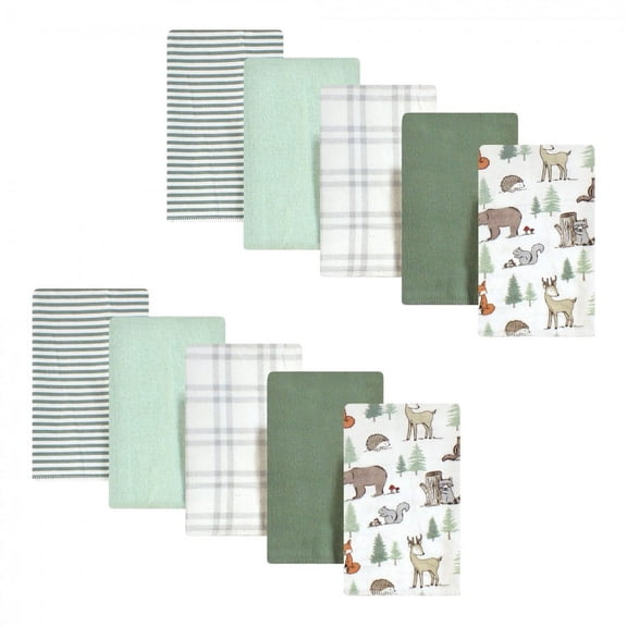 Hudson Baby Infant Boy Cotton Flannel Burp Cloths, Forest Animals, One Size