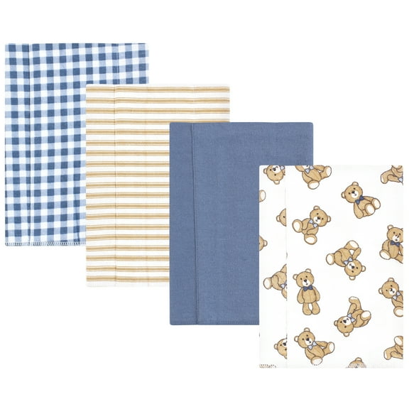 Hudson Baby Infant Boy Cotton Flannel Burp Cloths, Gentleman Bear, One Size
