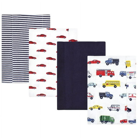 Hudson Baby Infant Boy Cotton Flannel Burp Cloths, Going Places 4 Pack, One Size