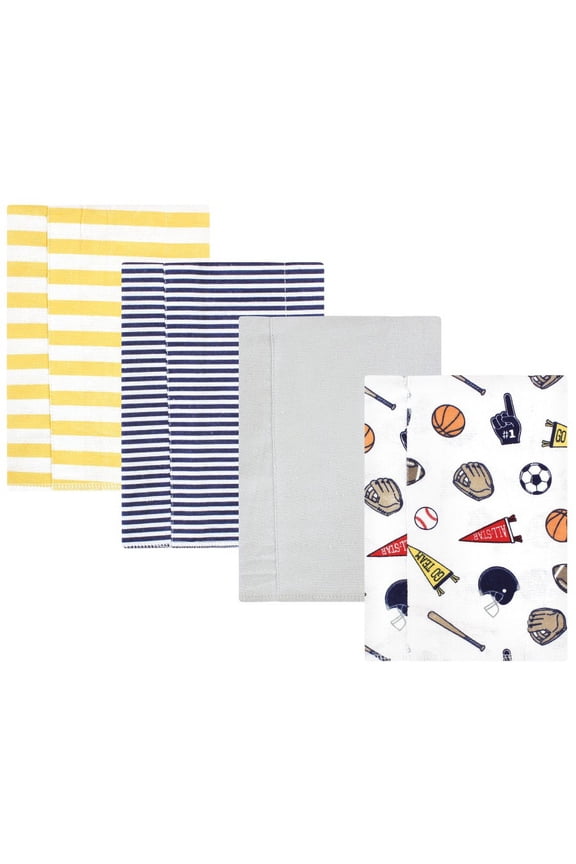 Infant Boy Cotton Flannel Burp Cloths, Sports Fan 4 Pack, One Size
