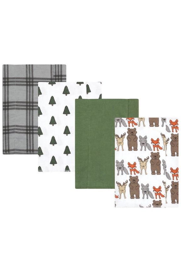 Infant Boy Cotton Flannel Burp Cloths, Wild Forest 4-Pack, One Size