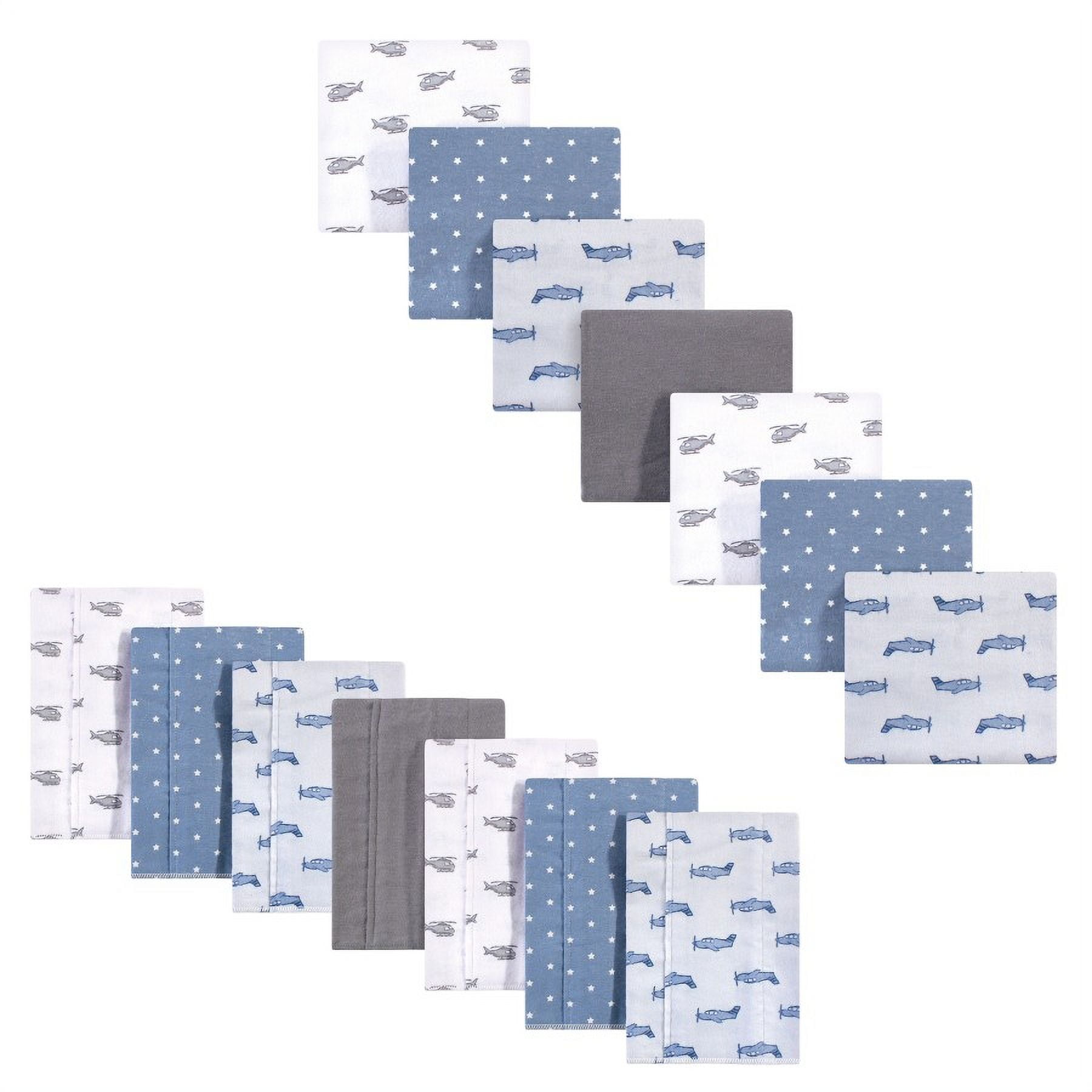 Hudson Baby Infant Boy Cotton Flannel Burp Cloths and Receiving Blankets, 14-Piece, Airplanes Helicopters, One Size