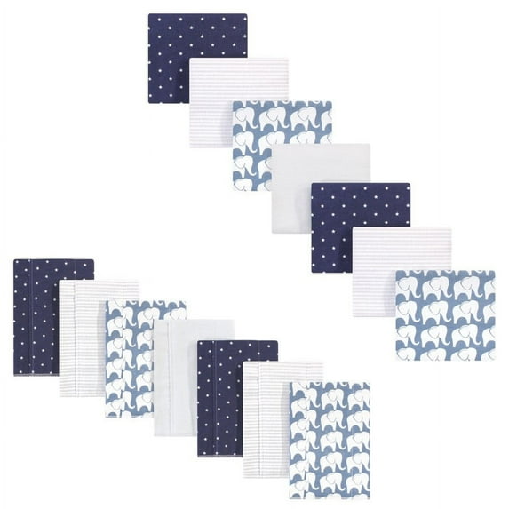 Hudson Baby Infant Boy Cotton Flannel Burp Cloths and Receiving Blankets, 14-Piece, Boy Elephant, One Size