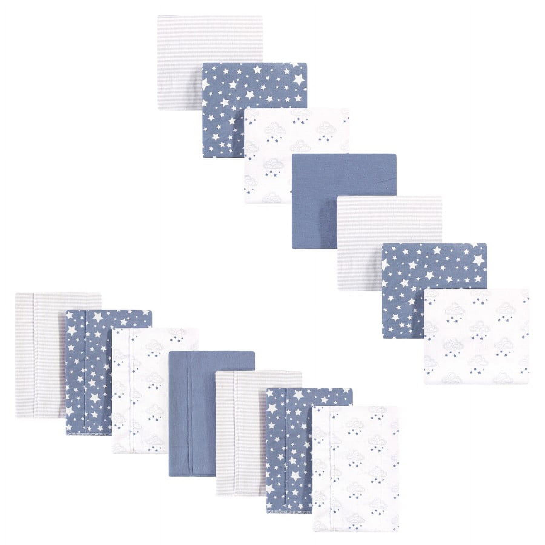 Hudson Baby Infant Boy Cotton Flannel Burp Cloths and Receiving Blankets, 14-Piece, Cloud Mobile Blue, One Size
