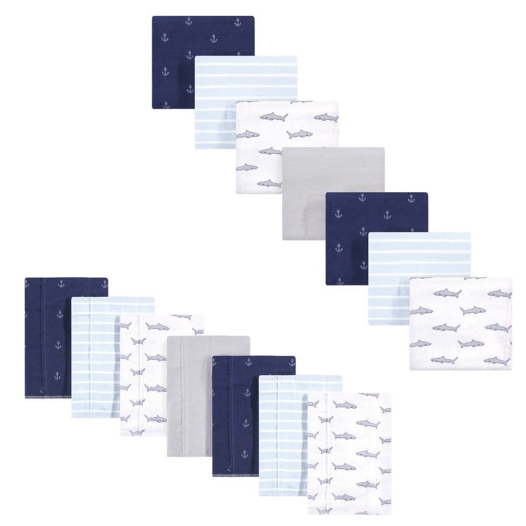 Hudson Baby Infant Boy Cotton Flannel Burp Cloths and Receiving Blankets, 14-Piece, Shark, One Size