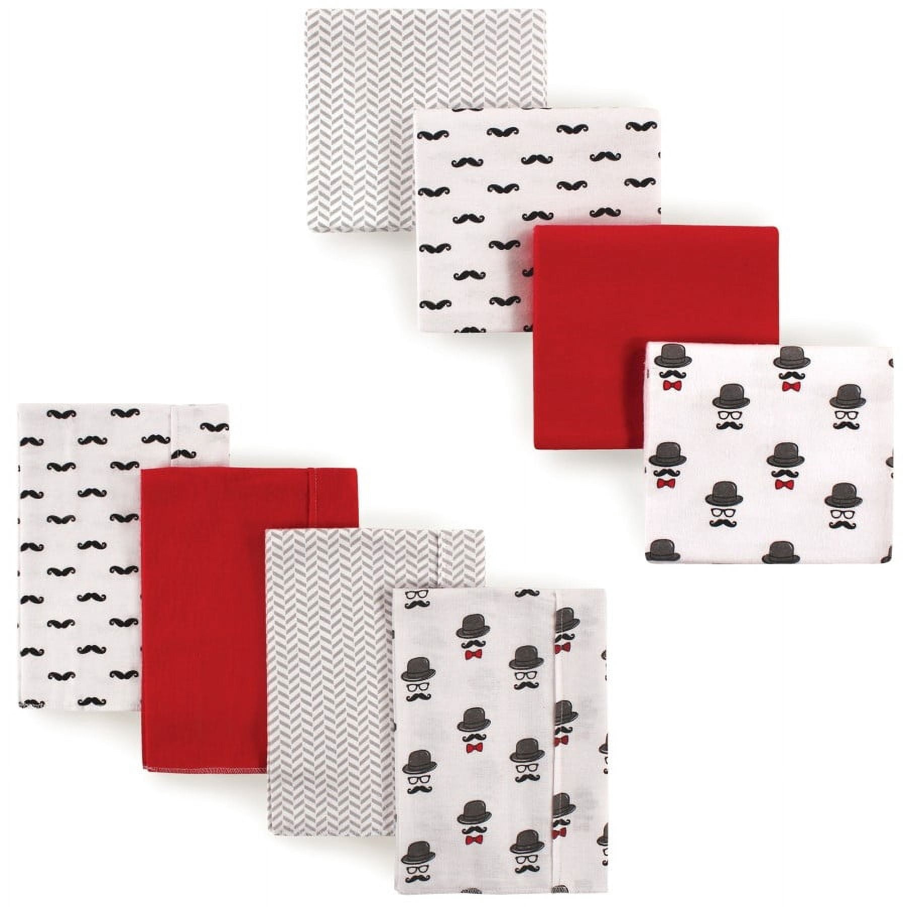 Hudson Baby Infant Boy Cotton Flannel Burp Cloths and Receiving Blankets, 8-Piece, Mustache Hat, One Size