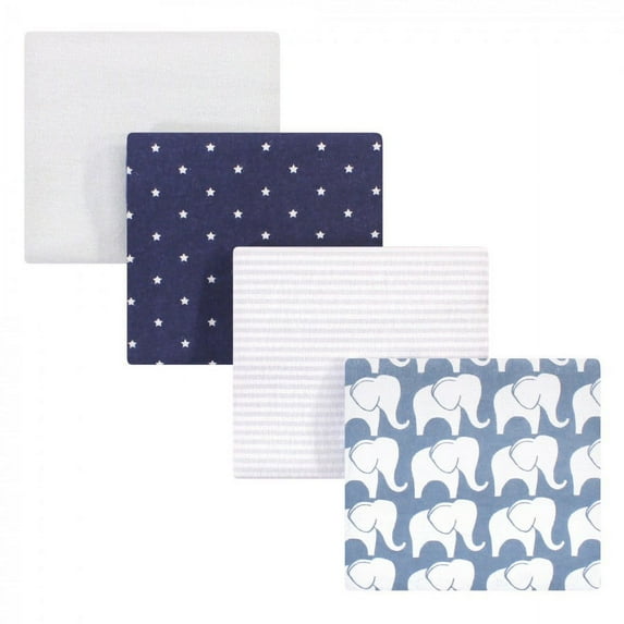 Hudson Baby Infant Boy Cotton Flannel Receiving Blankets, Boy Elephant, One Size