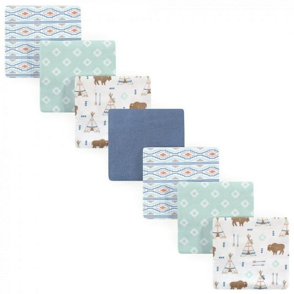 Hudson Baby Infant Boy Cotton Flannel Receiving Blankets Bundle, Blue Woodland, One Size