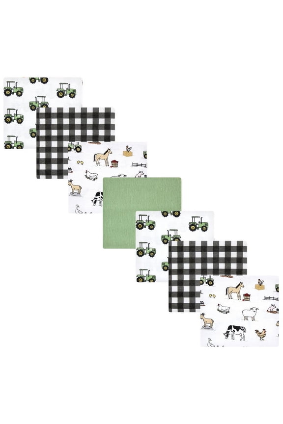 Infant Boy Cotton Flannel Receiving Blankets Bundle, Boy Farm, One Size