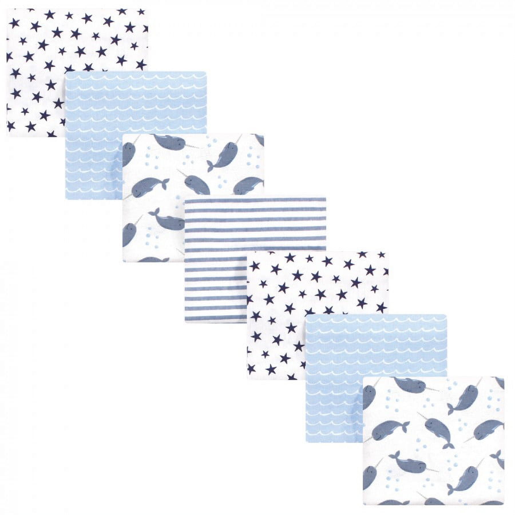 Hudson Baby Unisex Baby Cotton Poly Flannel Receiving Blankets Bundle, Narwhal, One Size
