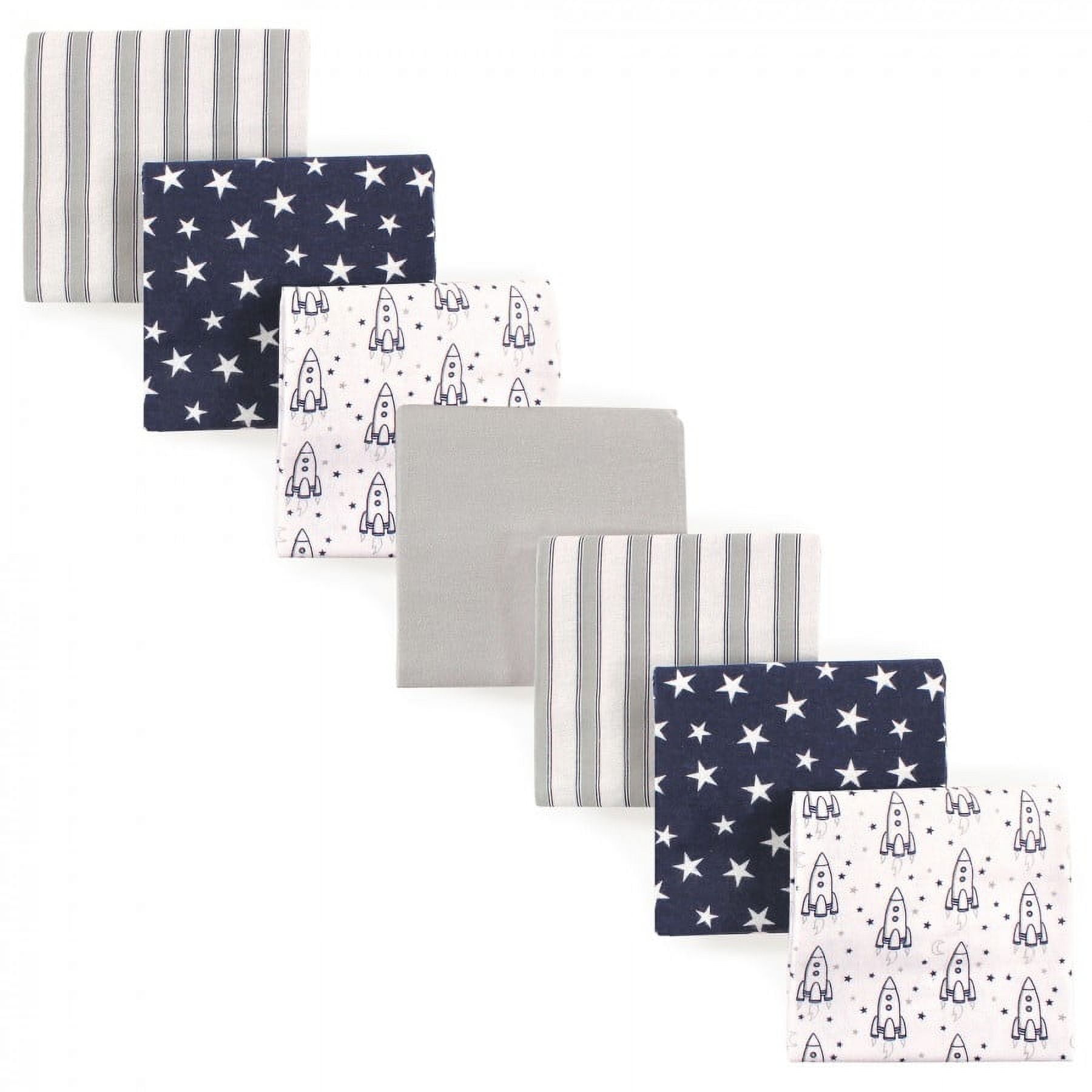 Hudson Baby Unisex Baby Cotton Poly Flannel Receiving Blankets Bundle, Rocket Ship, One Size