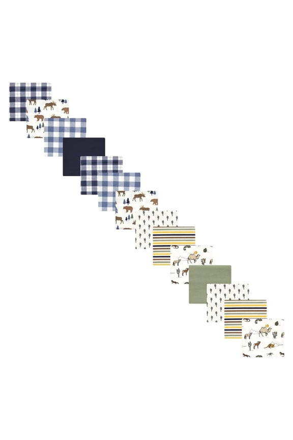 Infant Boy Cotton Flannel Receiving Blankets Bundle Set, Moose Bear Desert Animals, One Size