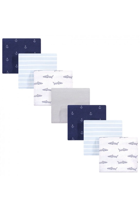 Infant Boy Cotton Flannel Receiving Blankets Bundle, Shark, One Size