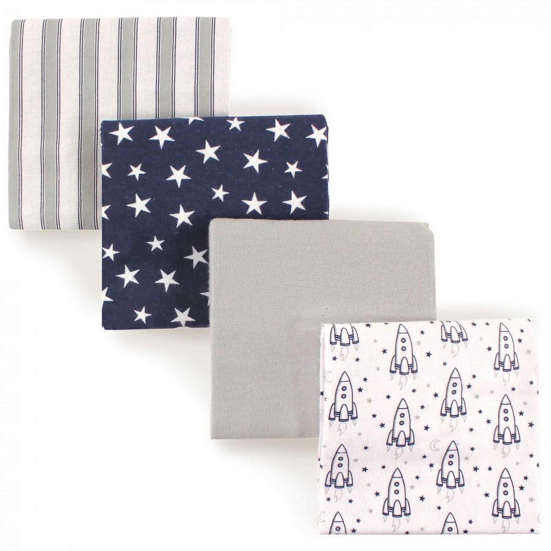 Hudson Baby Infant Boy Cotton Flannel Receiving Blankets, Rocket Ship, One Size