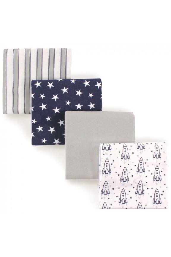 Unisex Baby Cotton Poly Flannel Receiving Blankets, Rocket Ship, One Size