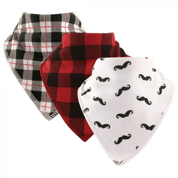 Hudson Baby Infant Boy Cotton Fleece Bandana Bibs 3pk, Mustache, One Size