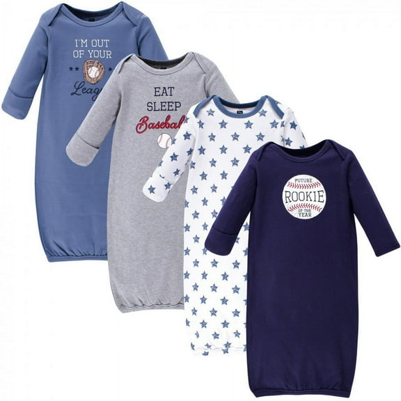Hudson Baby Infant Boy Gowns, Baseball, Preemie/Newborn, 4-Piece