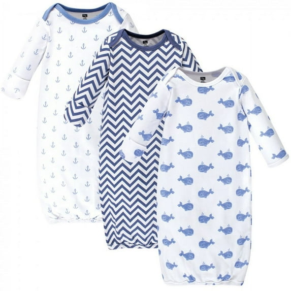 Hudson Baby Infant Boy Cotton Gowns, Blue Whales, Preemie/Newborn