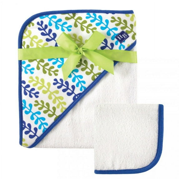 Hudson Baby Infant Boy Cotton Hooded Towel and Washcloth 2pc Set, Seaweed, One Size
