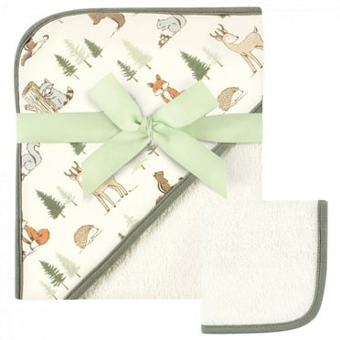 Hudson Baby Infant Boy Cotton Hooded Towel and Washcloth, Forest Animals, One Size
