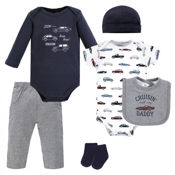 Hudson Baby Infant Boy Cotton Layette Set, Cars, 6-9 Months