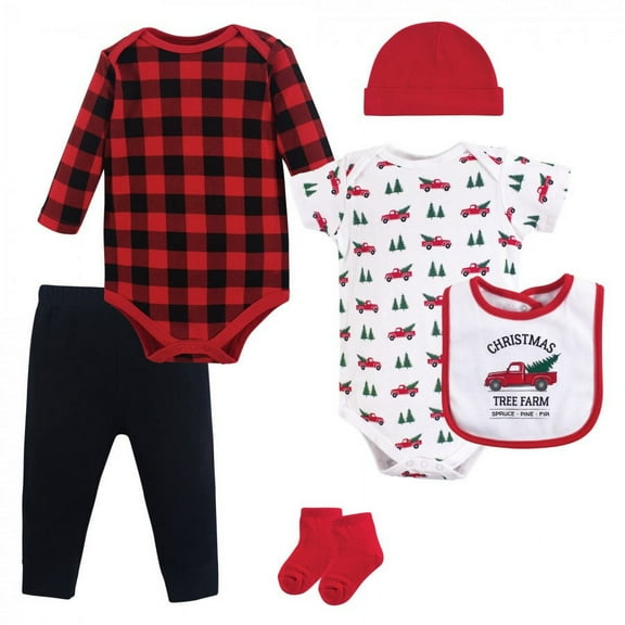 Hudson Baby Infant Boy Cotton Layette Set, Christmas Tree, 0-3 Months