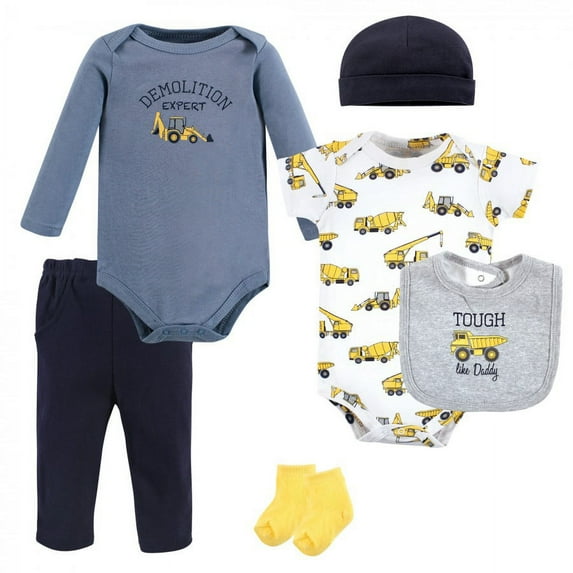 Hudson Baby Infant Boy Cotton Layette Set, Construction, 9-12 Months