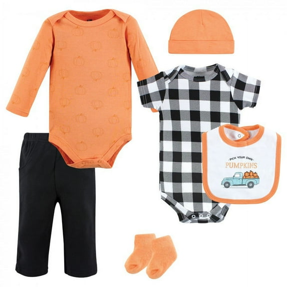 Hudson Baby Infant Boy Cotton Layette Set, Pumpkin Truck, 3-6 Months