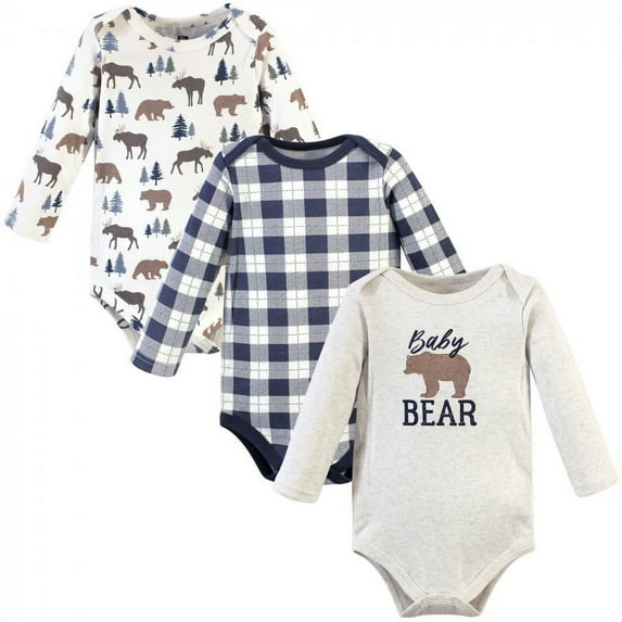 Hudson Baby Cotton Long-Sleeve Bodysuits, 3- Pack, Newborn- 24 Months