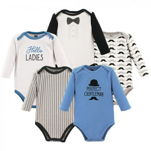 Hudson Baby Infant Boy Cotton Long-Sleeve Bodysuits 5pk, Perfect Gentlemen, 0-3 Months