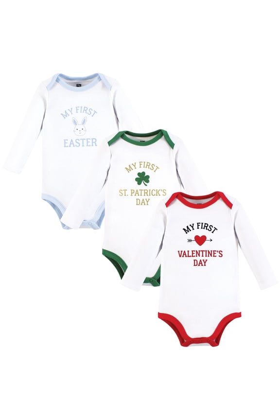 Infant Boy Cotton Long-Sleeve Bodysuits, Boy First Valentine Easter, 9-12 Months