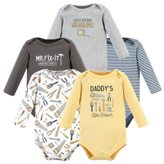 Hudson Baby Infant Boy Cotton Long-Sleeve Bodysuits, Construction Work 5-Pack, 12-18 Months