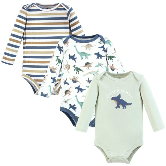 Hudson Baby Infant Boy Cotton Long-Sleeve Bodysuits, Dino Friends, 0-3 Months