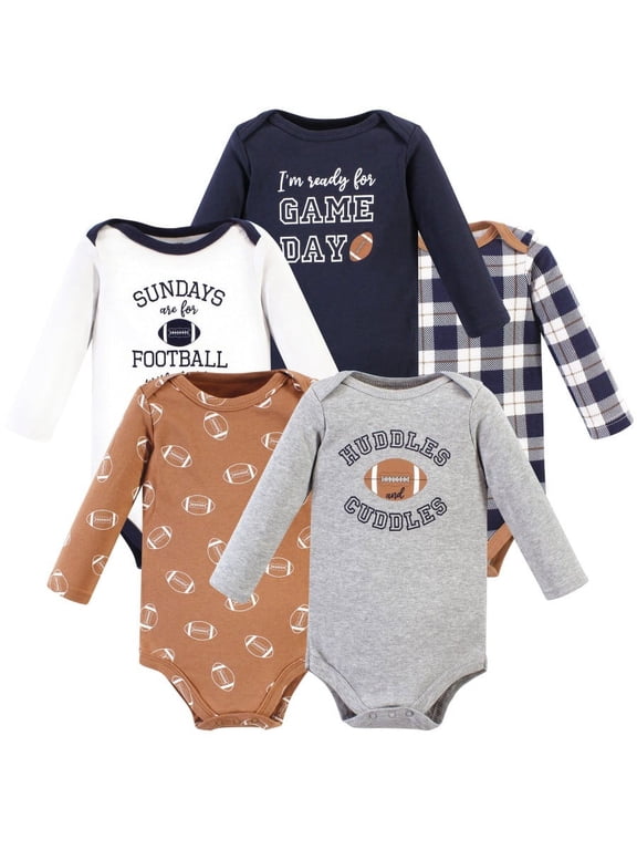 Infant Boy Cotton Long-Sleeve Bodysuits, Football Huddles 5-Pack, 6-9 Months