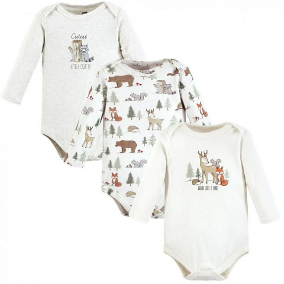 Hudson Baby Cotton Long-Sleeve Bodysuits, 3-Pack, Newborn- 24 Months